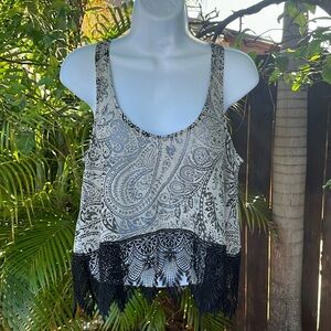 FREE PEOPLE Gray Lace Cropped Paisley Bohemian Tank Top size small petite